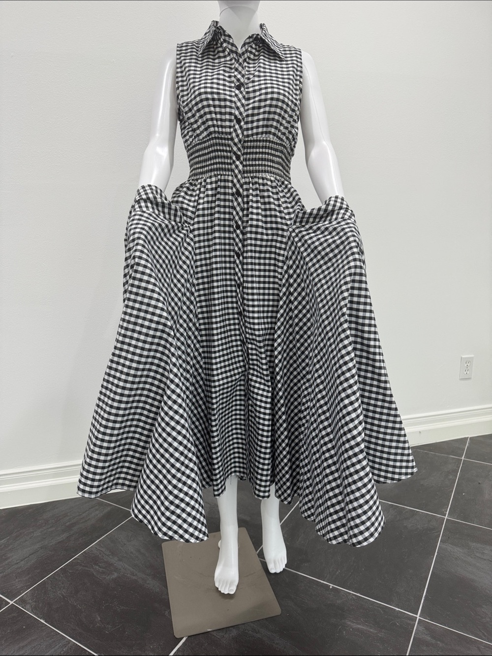 Grace Black & White Gingham Midi Shirt Dress